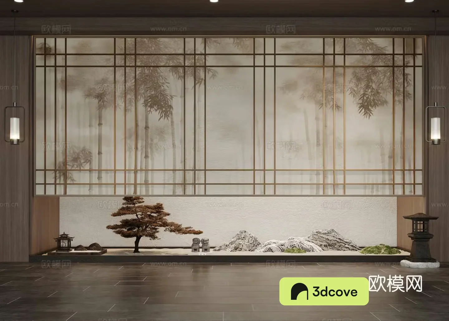 New Chinese style interior landscape landscaping DuPont paper screen partition Landscape wall Rockery Tea room tea table
