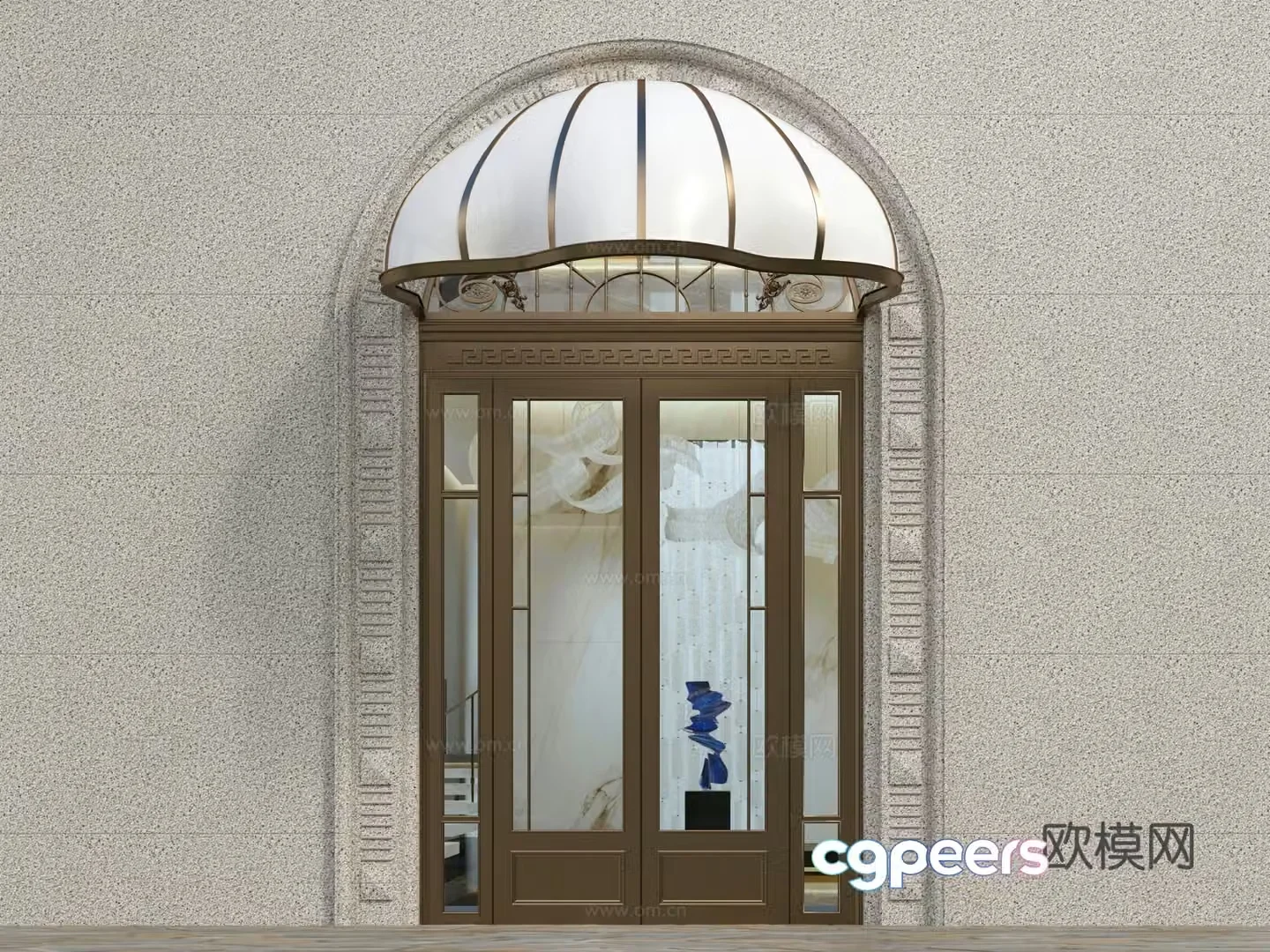 European style villa door copper door glass door awning awning 3d model