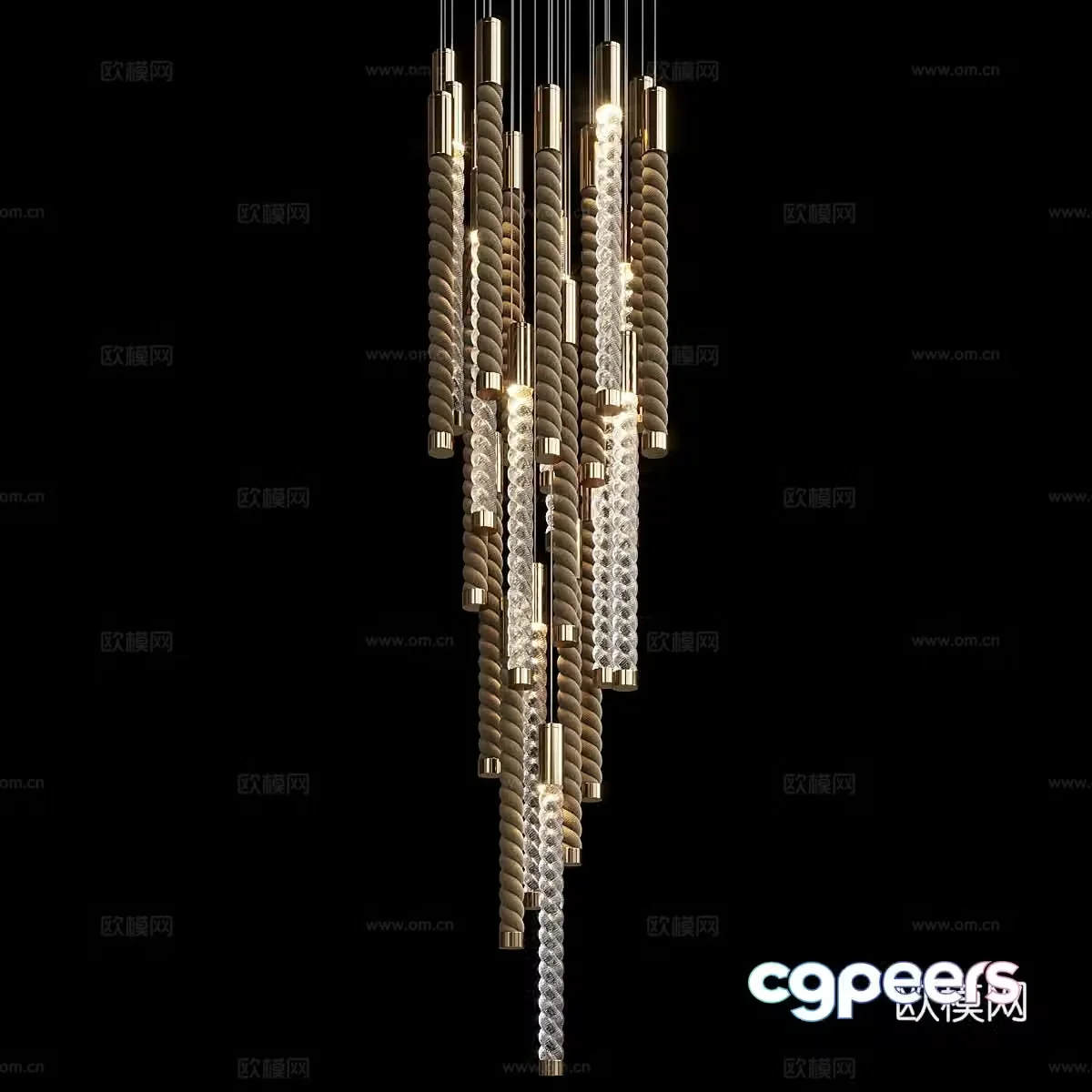 New Chinese style light luxury rattan craft chandelier 3D model