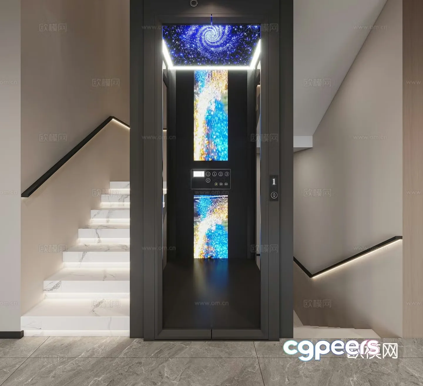 Modern stairwell elevator 3d model