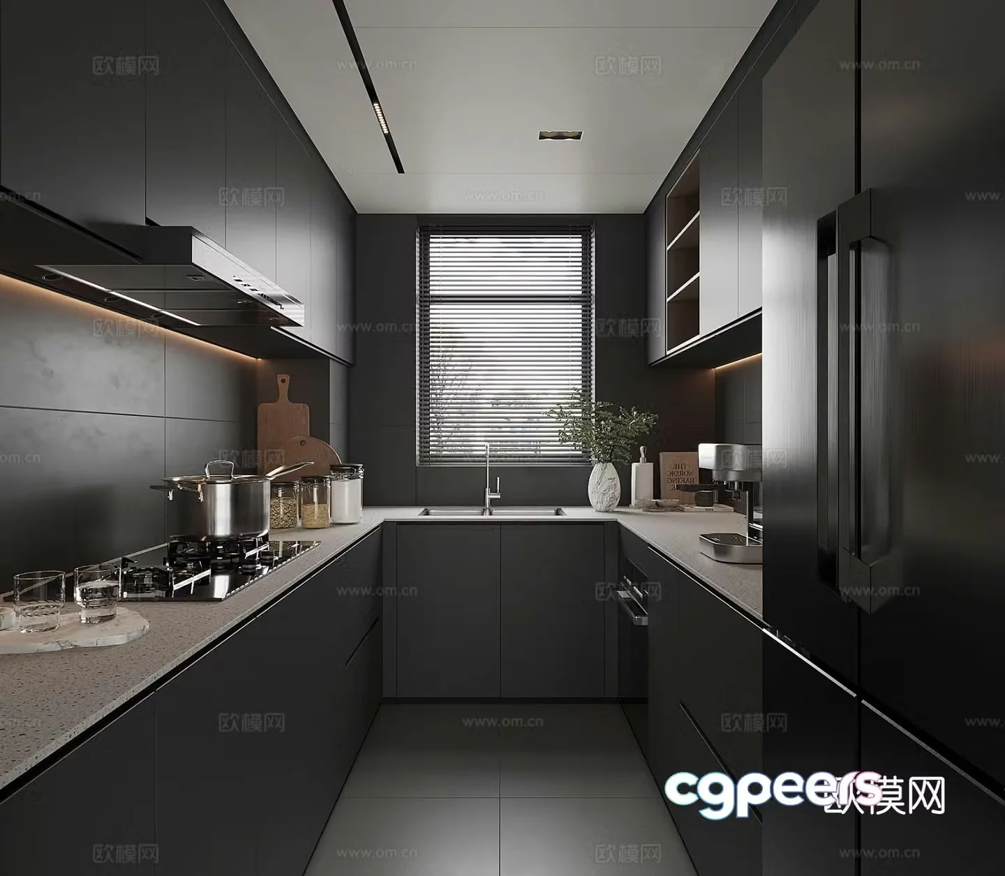 Dark style kitchen cabinet 3d model