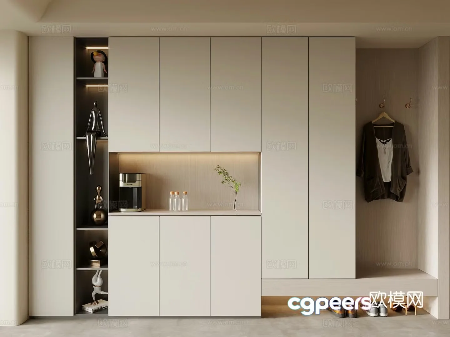 Wine cabinet modern creamy wine cabinet sideboard shoe cabinet 3d model