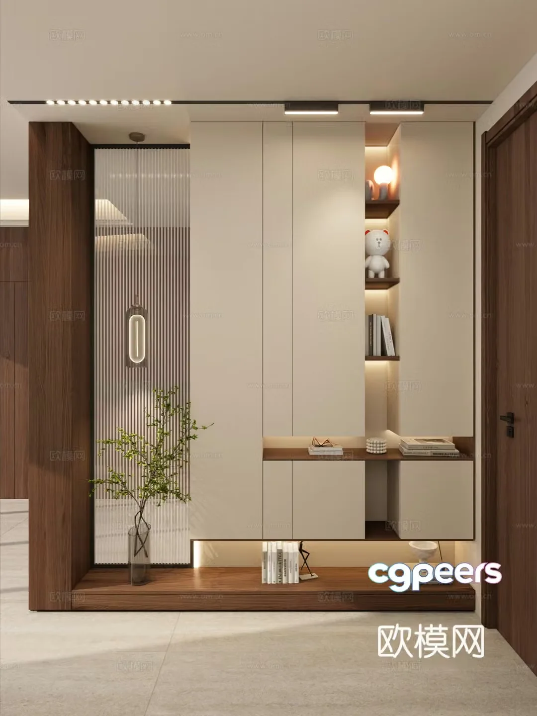 Cream medieval style Changhong glass modeling cabinet end view door shoe cabinet entrance hall 3D model