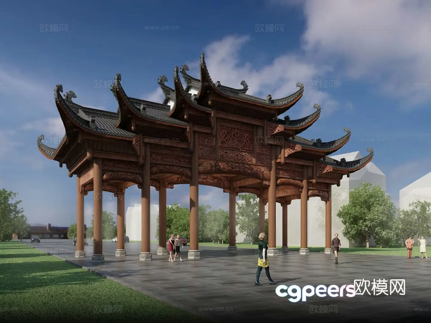 Chinese carved archway gatehouse 3D model