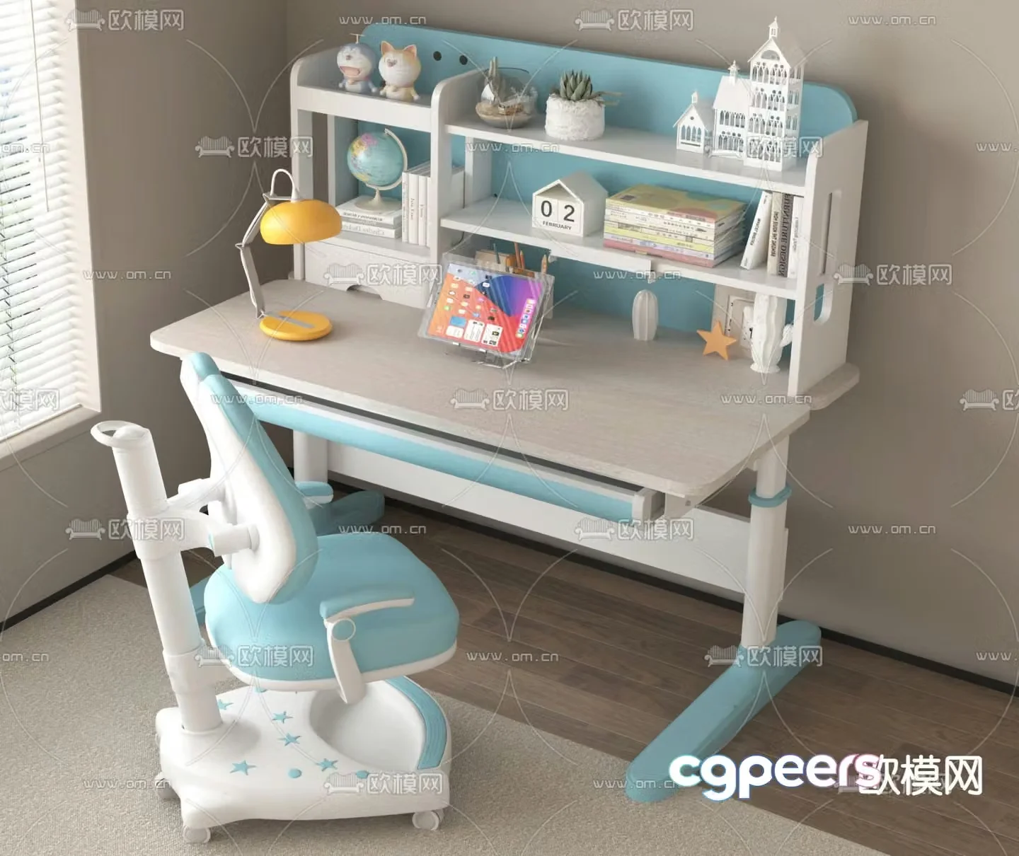 desk chair study table 3d model