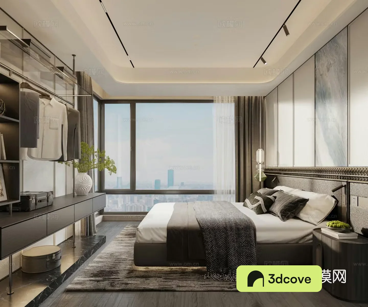 Bedroom Bedding Wardrobe Clothes Pillow Background Wall Ornaments Ceiling Light Bed