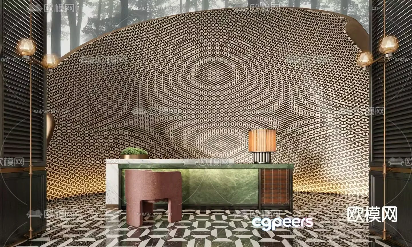 Front desk reception desk information desk 3d model