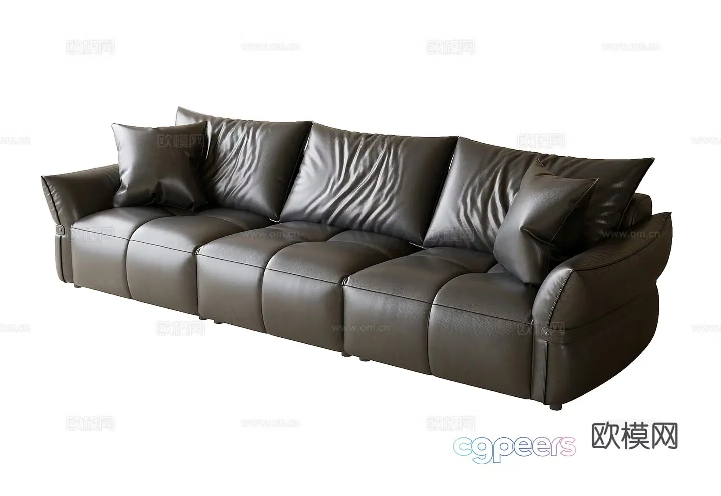 Modern three-person sofa leather sofa 3d model