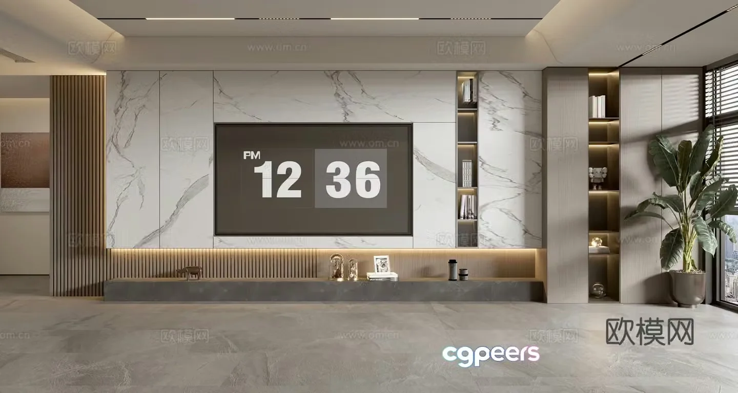 Light luxury TV background wall TV wall full wall TV cabinet 3D model