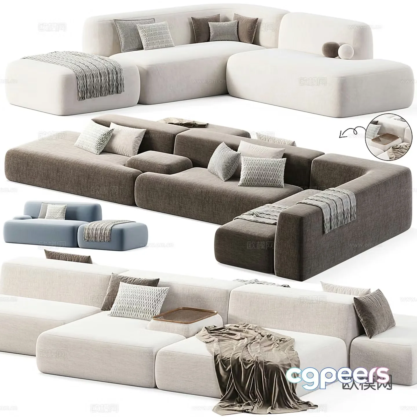 Modern corner sofa multiplayer sofa 3D model