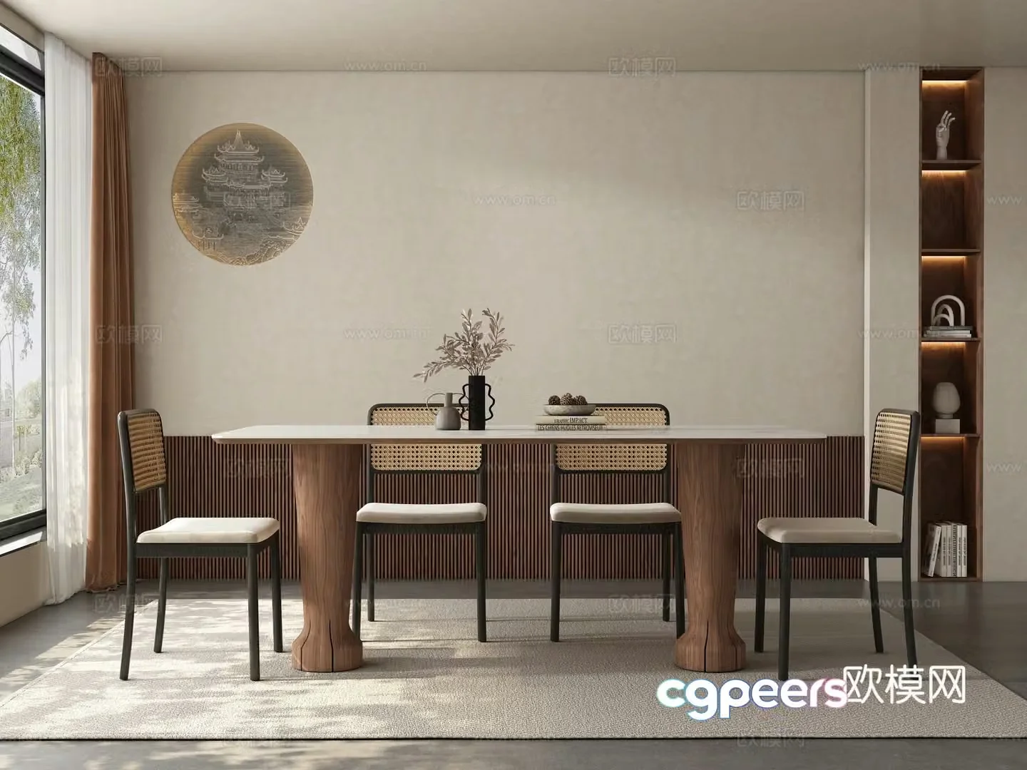 Middle style restaurant dining table and chair 3D model