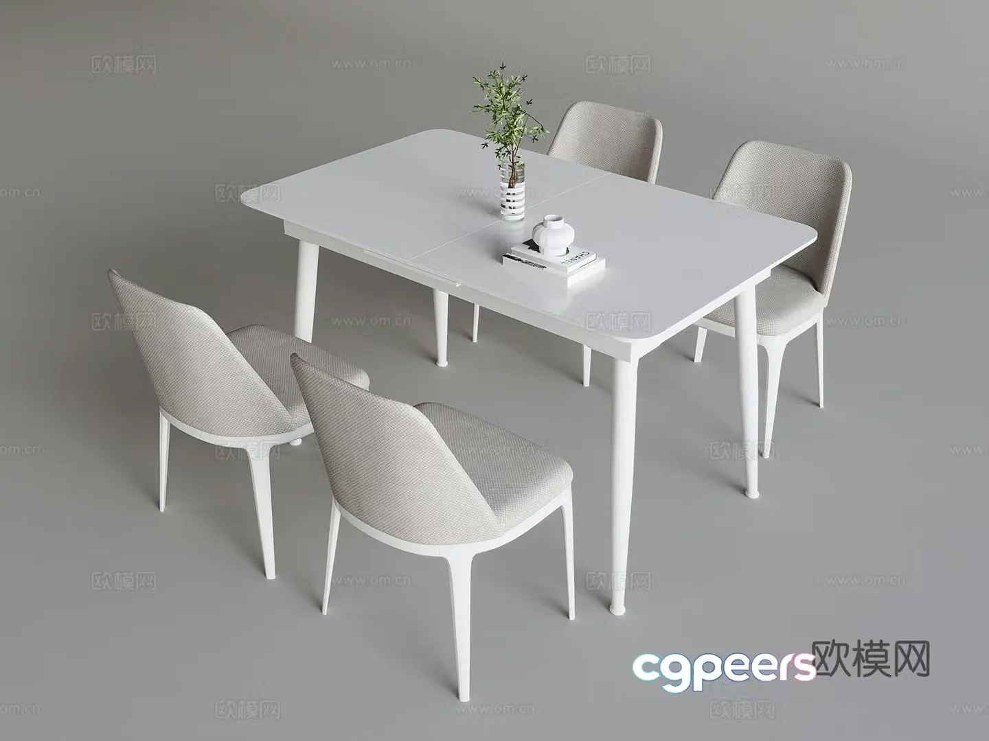 Nordic cream style dining table and chair solid wood dining table and chair back chair 3D model