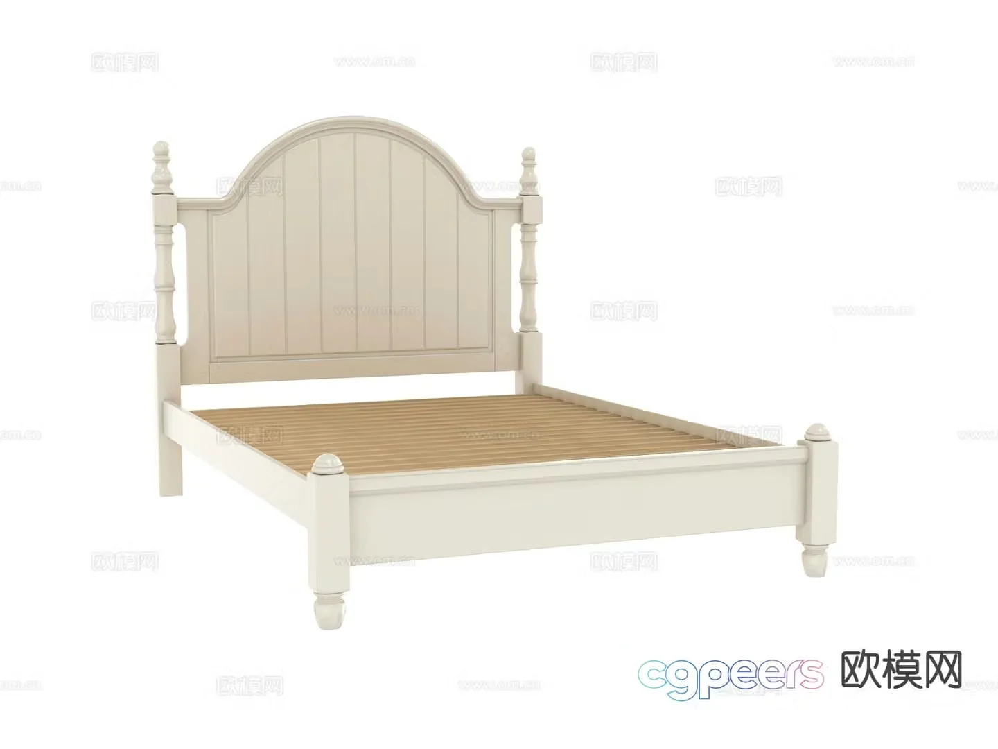 Simple European double bed bed board 3D model