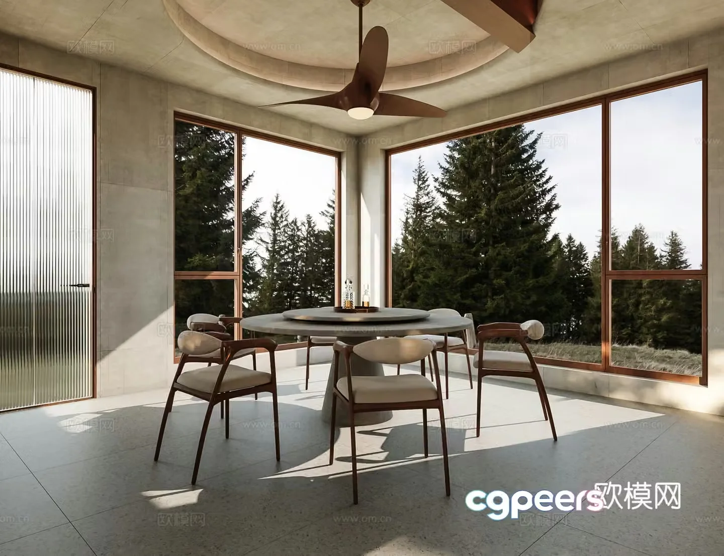 Waviva Home Restaurant Round Table Restaurant Log Style Home Restaurant Japanese Home Restaurant 3D Model