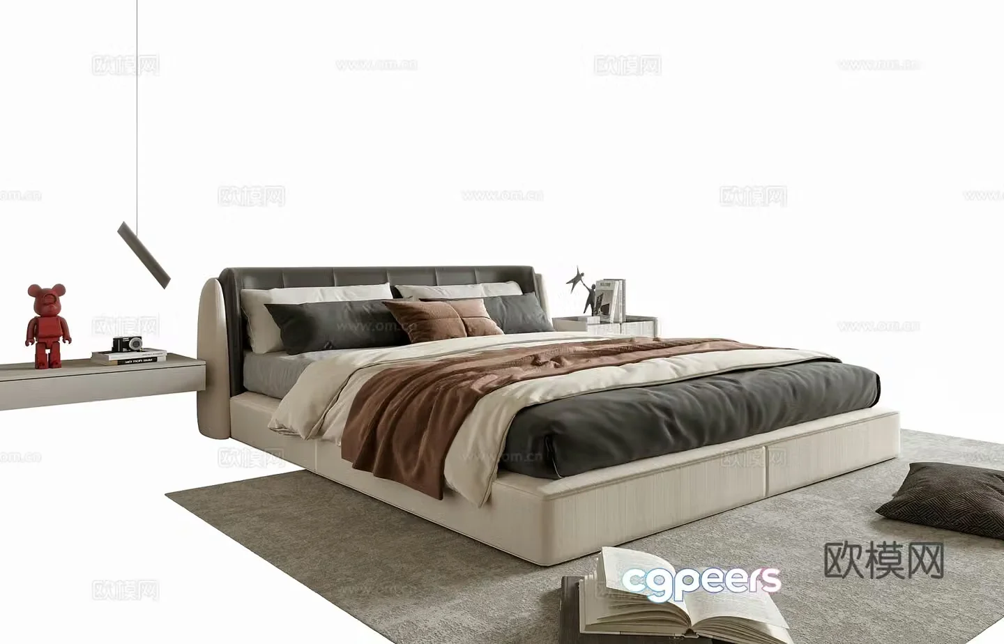 Modern double bed nightstand 3d model