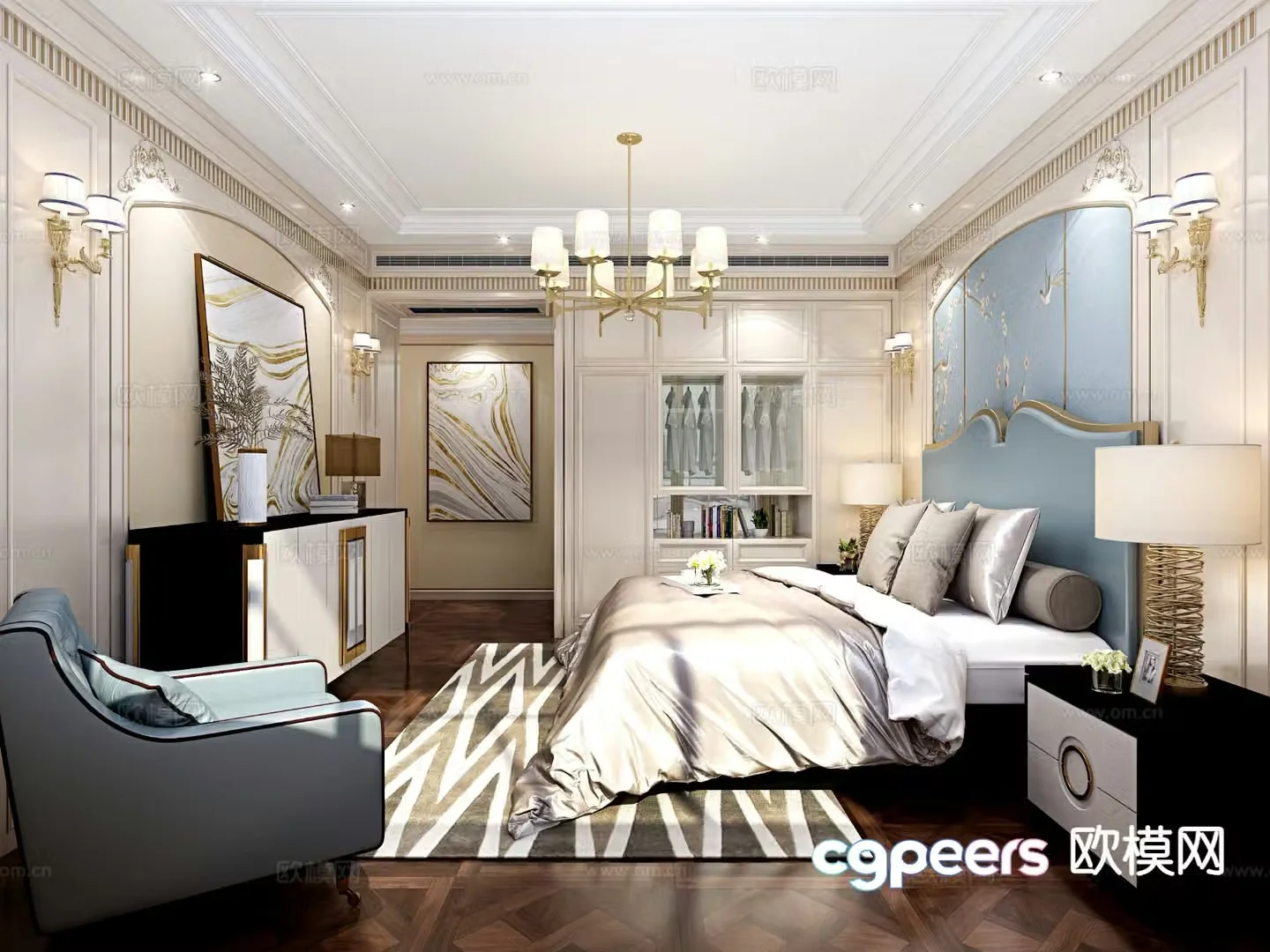American style bedroom master bedroom 3d model