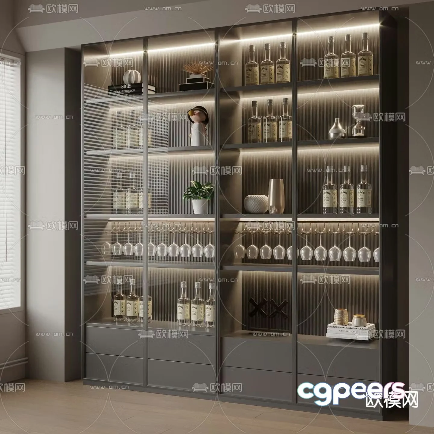 Modern wine cabinet glass wine cabinet 3d model