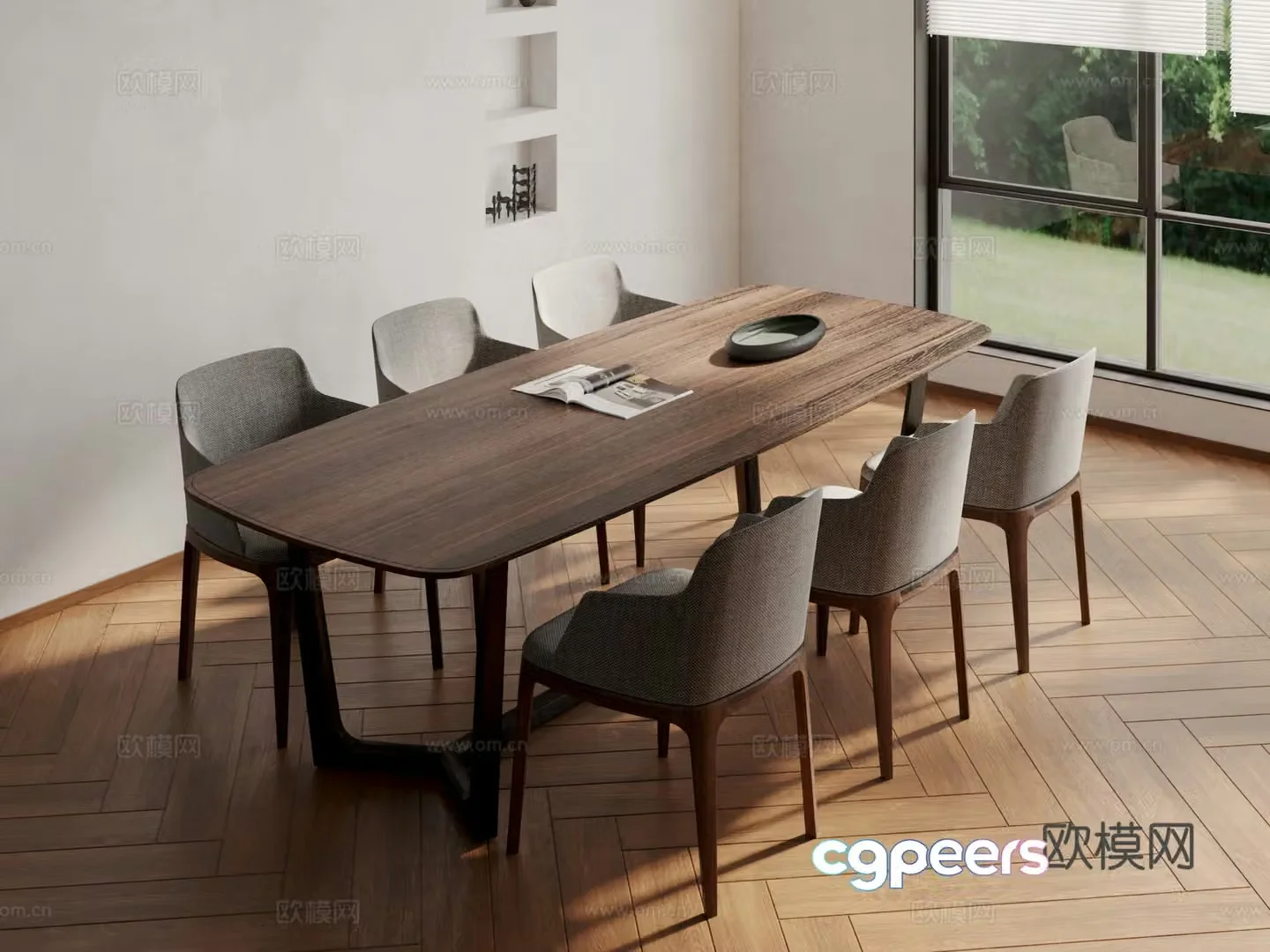 Modern dining table and chairs 3d model