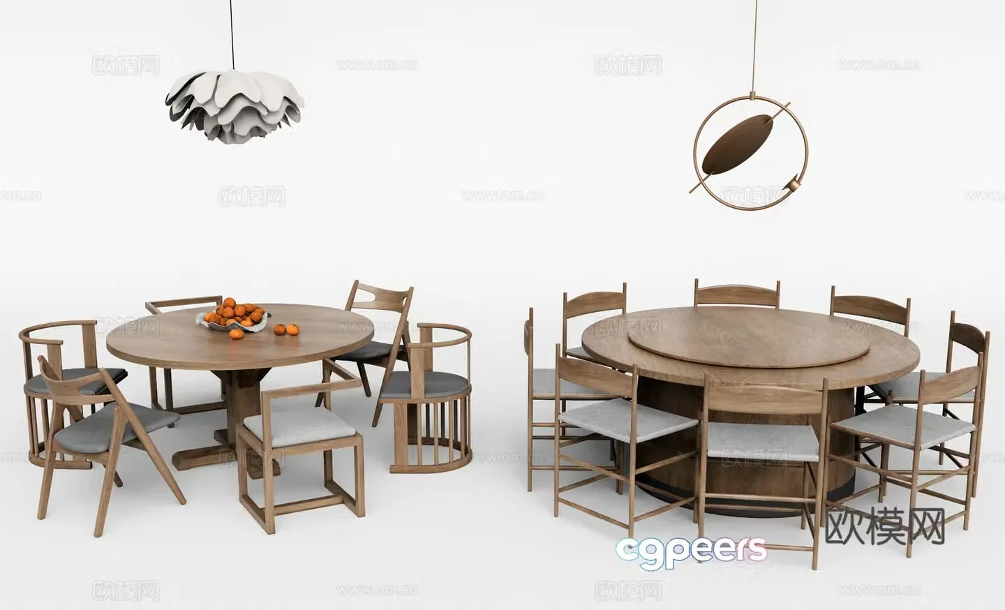 Wabi-sabi dining table and chairs round dining table 3d model