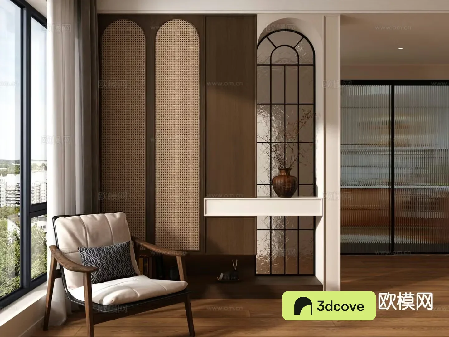 Middle-aged style rattan partition entrance partition leisure chair 3d model