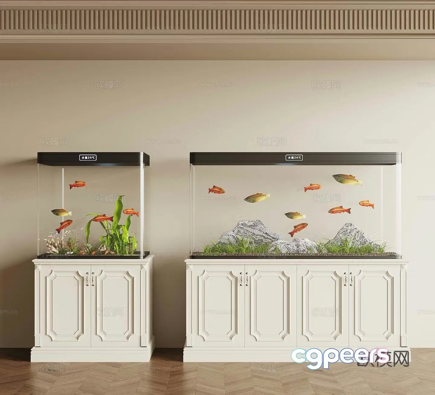 12 French creamy fish tank 3d model