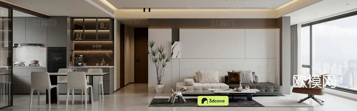 Modern living and dining room