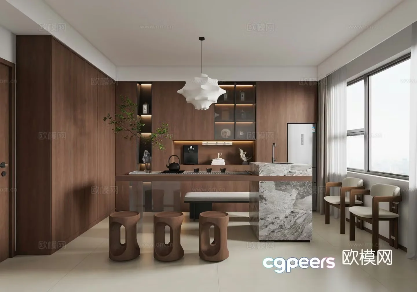 New Chinese style study bedroom 3D model