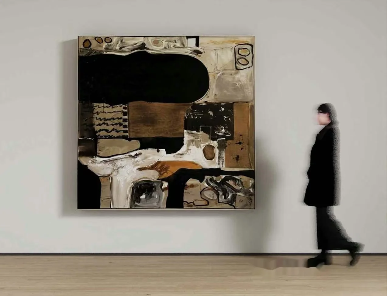 A Person In A Black Outfit Walking Past A Large Abstract Painting 3D Model – 4963 – VRAY Render