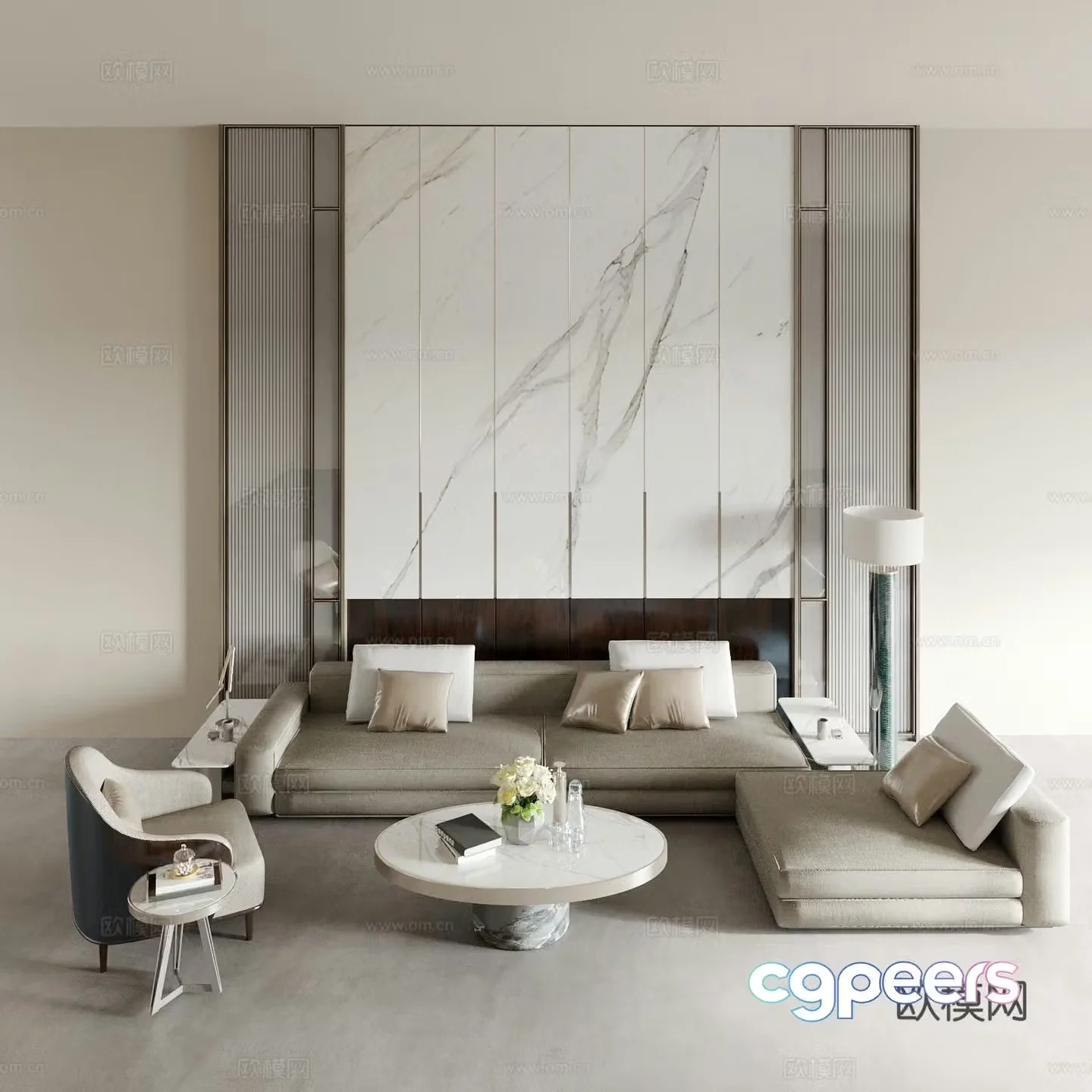 Modern modular sofa double sofa coffee table 3D model