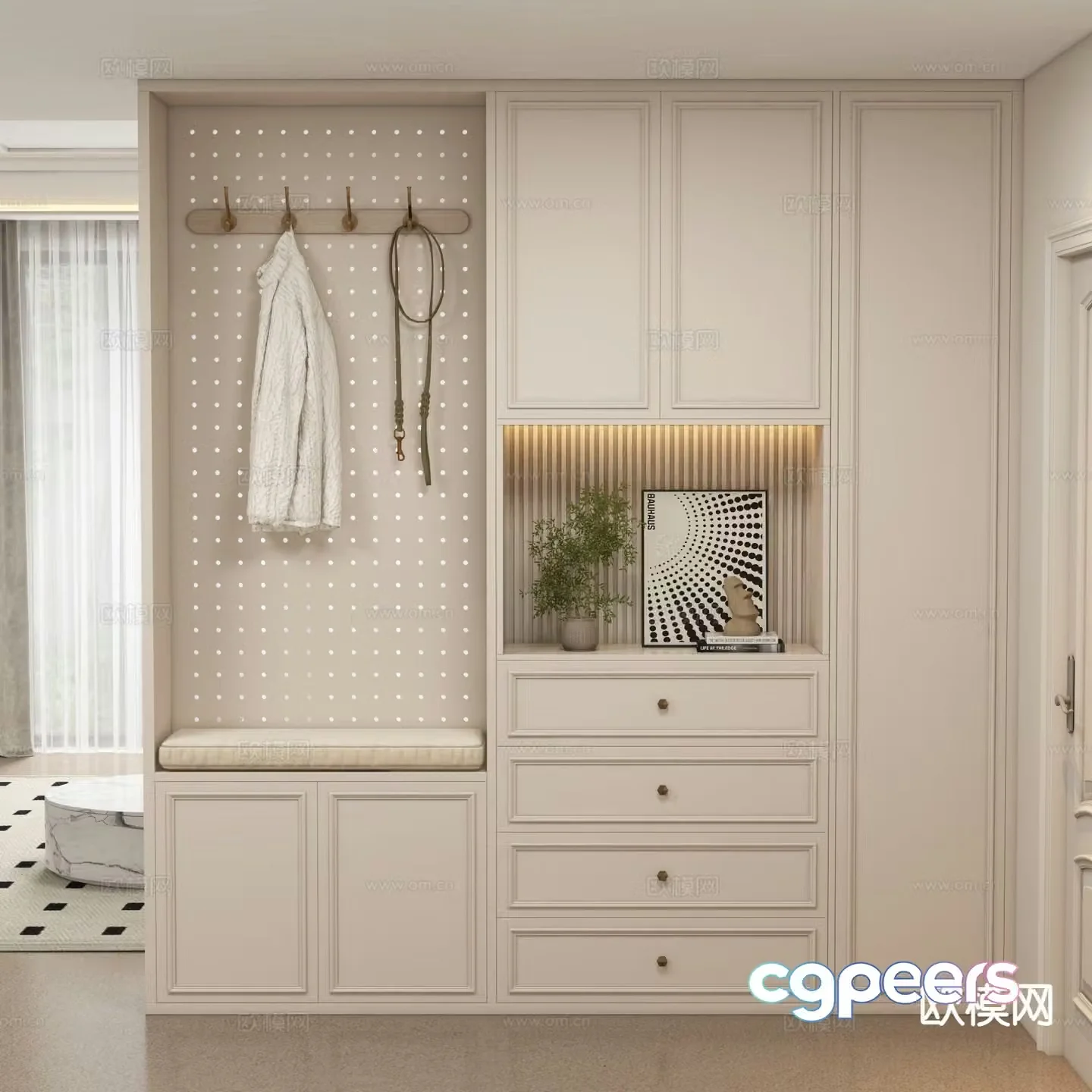 Cream style entrance shoe cabinet 3d model
