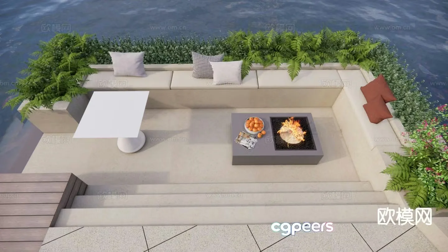 Outdoor sofa sunken sofa booth sofa 3d model