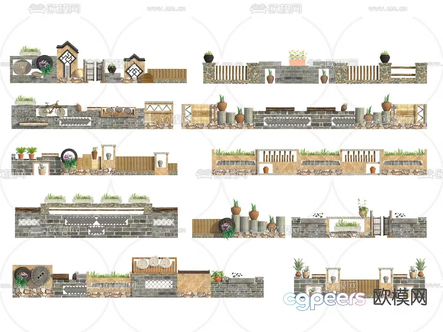 New Chinese style rural landscape wall courtyard wall folk landscape wall 3d model