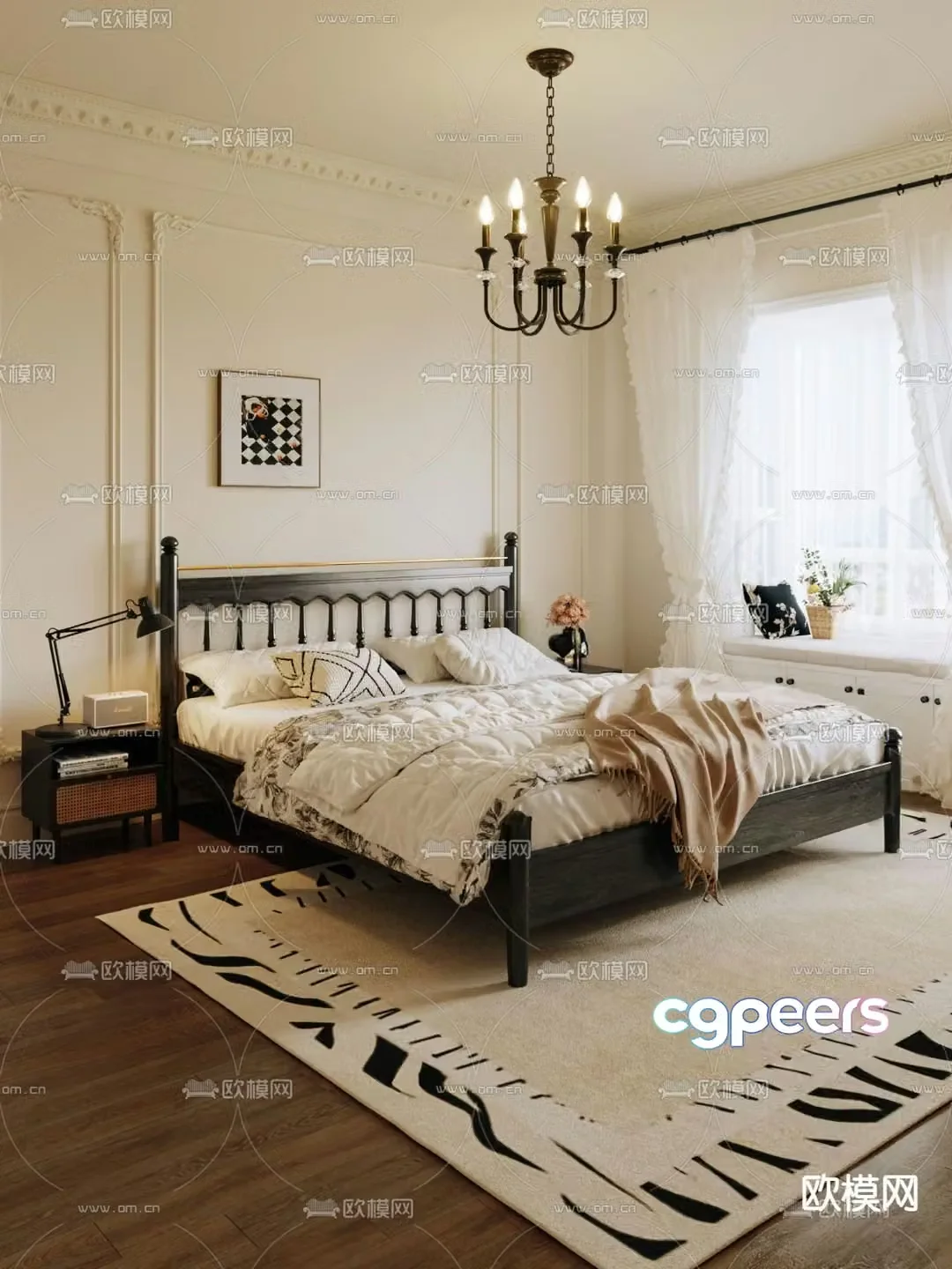 French double bed bed 3d model