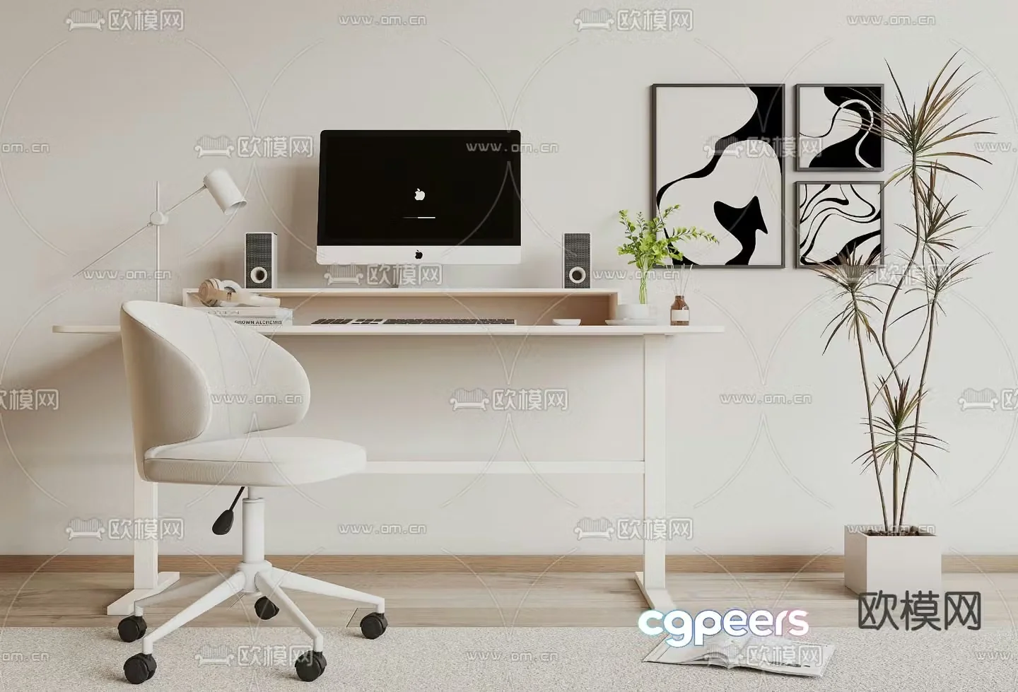 Modern desk computer desk study table 3d model