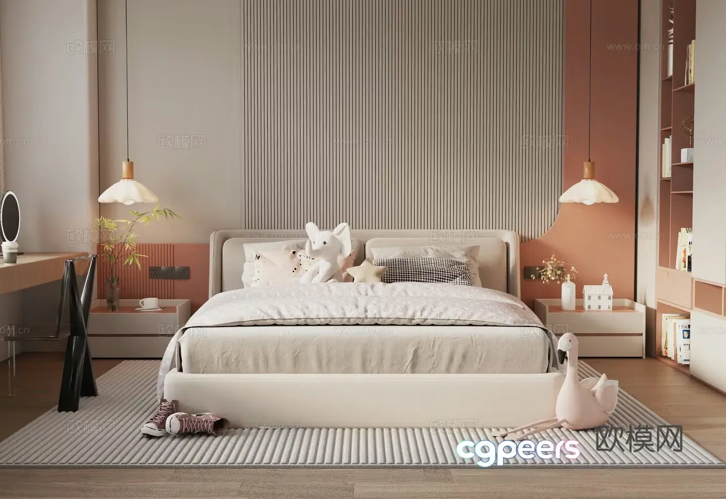 Modern children’s bed fabric bed 3d model