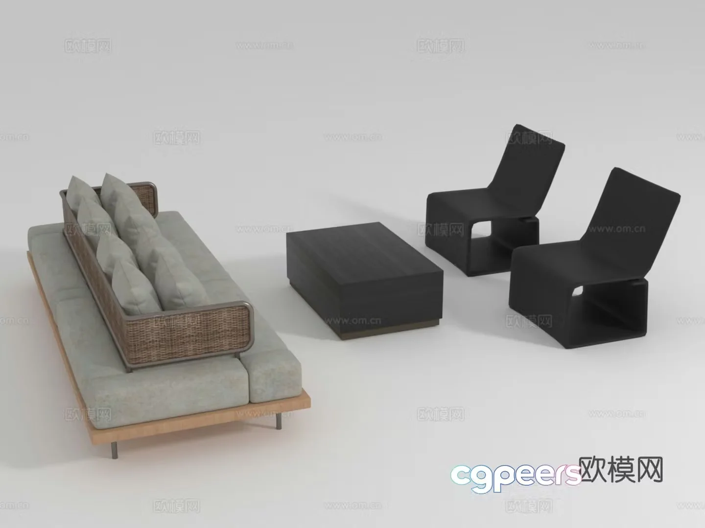 Modern negotiation sofa table and chair combination 3D model