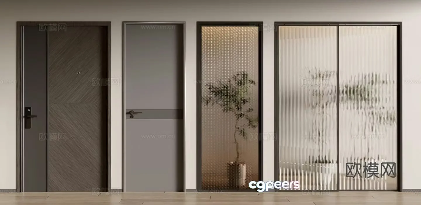 Modern single door bedroom door room door glass door sliding door 3d model