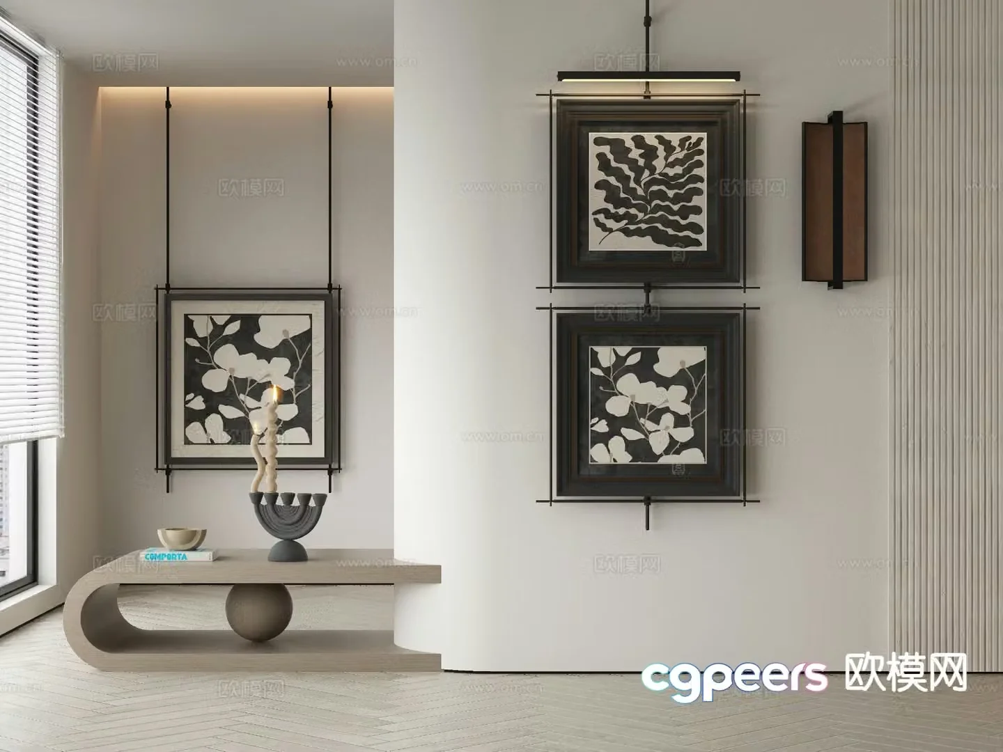 Medieval style decorative painting black and white hanging painting 3d model