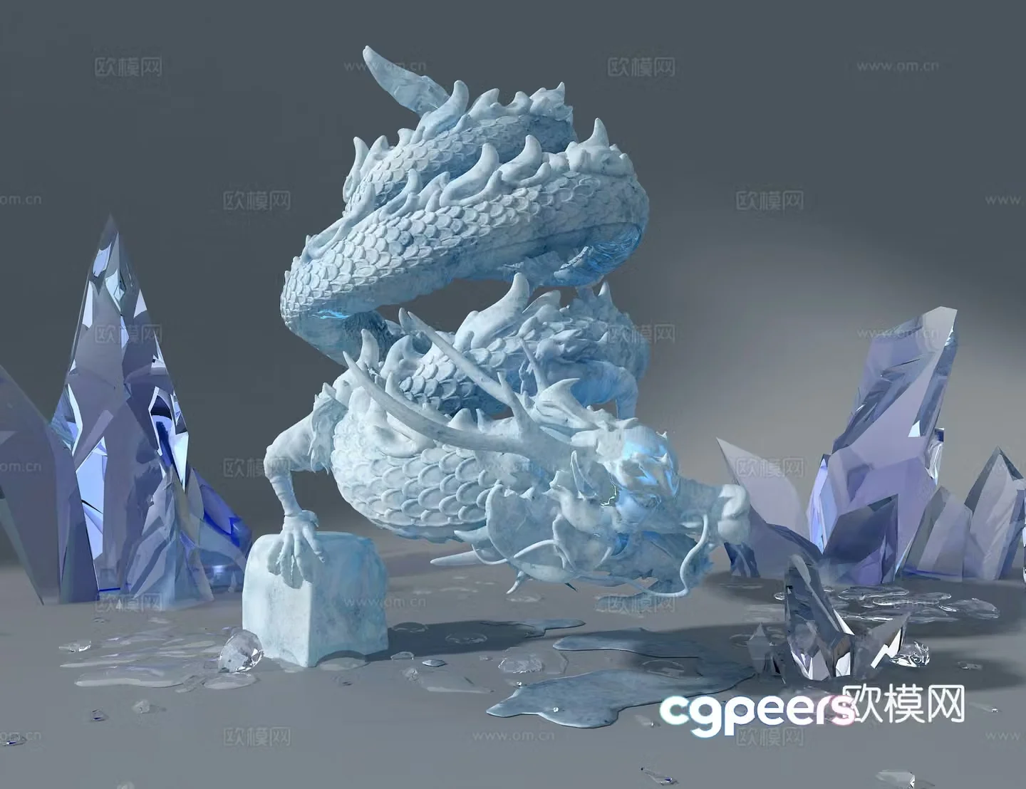 Ice sculpture dragon landscape 3d model