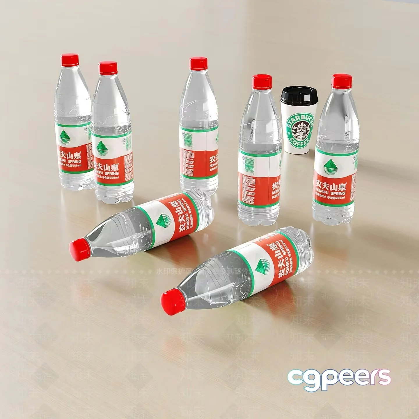 The Image Features A Collection Of Plastic Water Bottles 3D Model – 12442 – VRAY Render