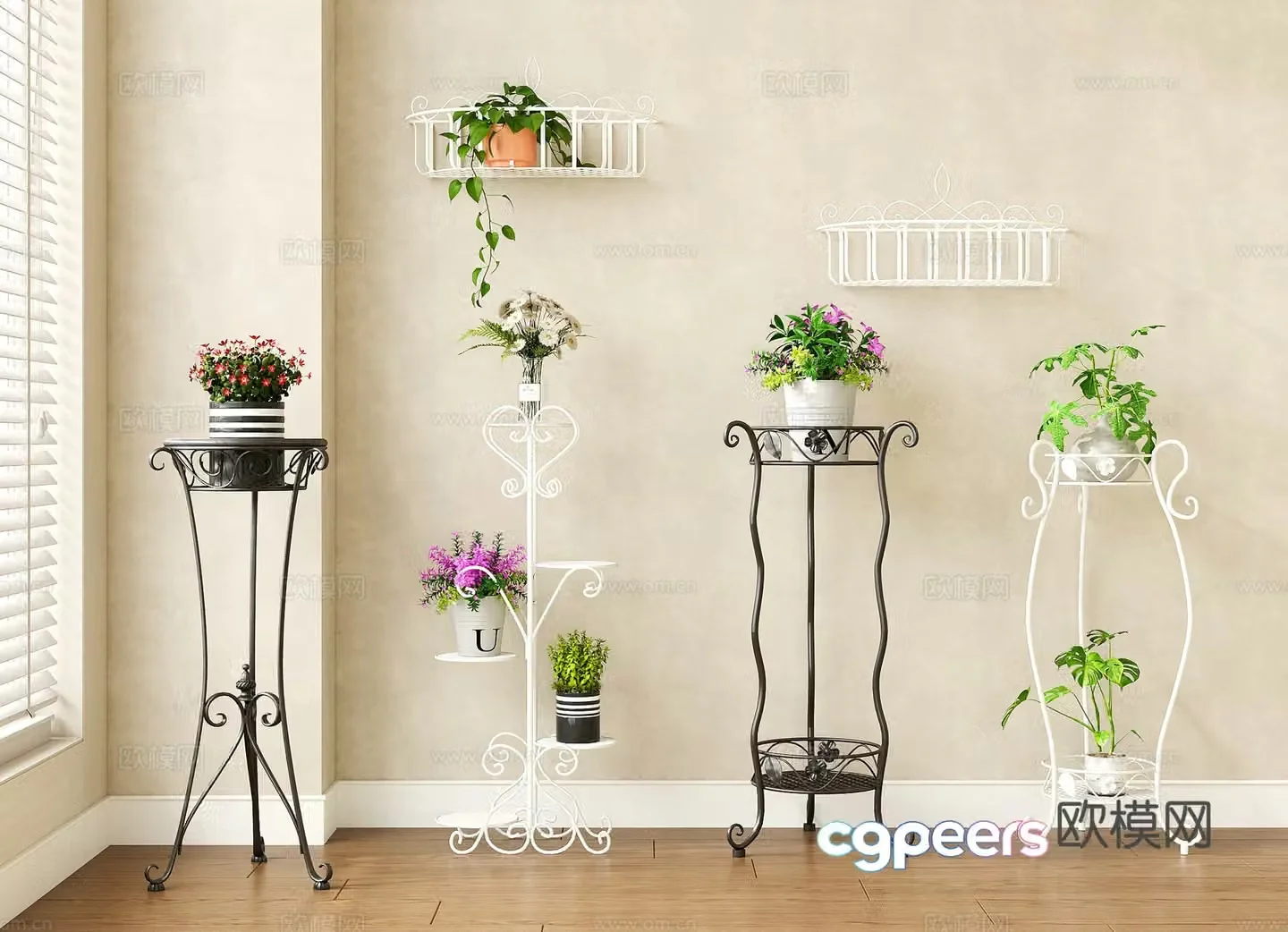 French antique iron flower stand flower table decorative rack storage rack flowerpot stand 3D model
