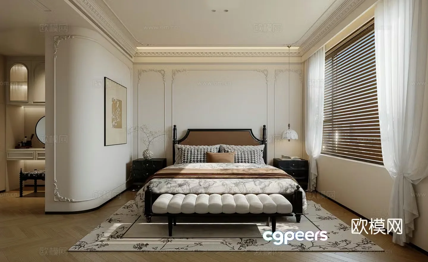 Retro French home bedroom French medieval home bedroom French duplex home bedroom 3d model