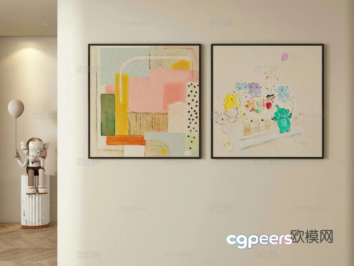 Cream style decorative painting hanging painting 3d model