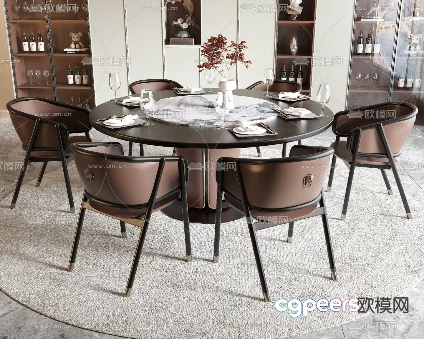 New Chinese style dining table and chairs round dining table 3d model