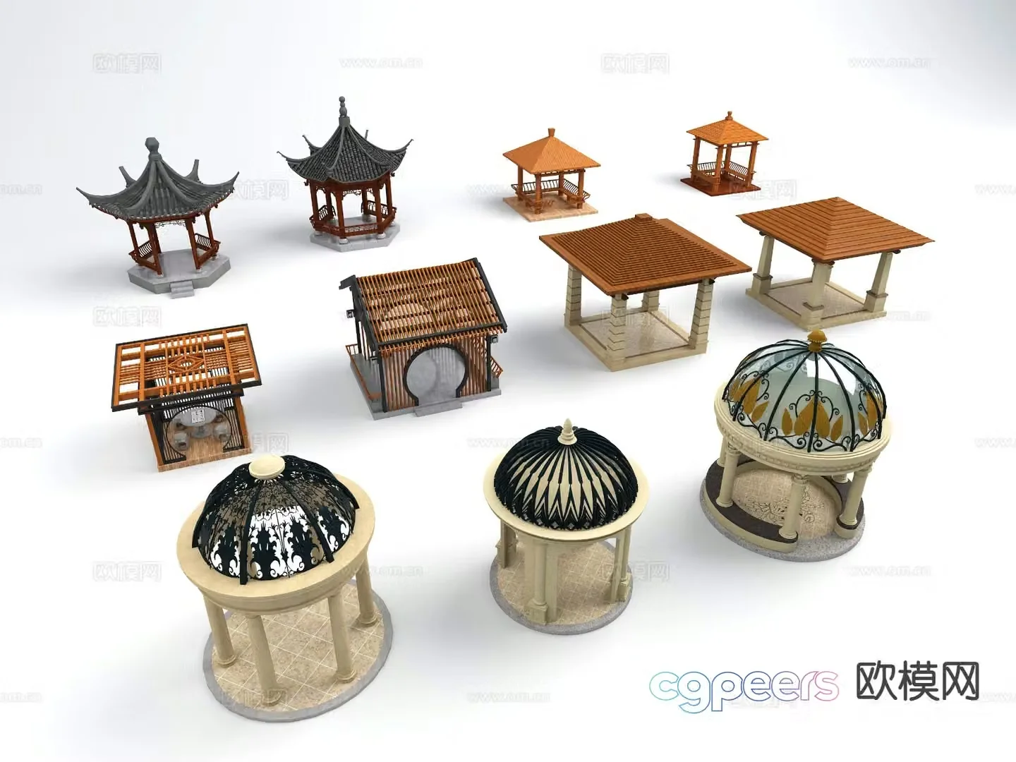 Chinese style pavilion pavilion gallery arched pavilion octagonal pavilion 3D model