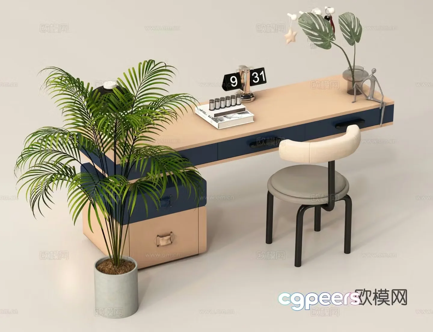 Modern study table desk 3d model