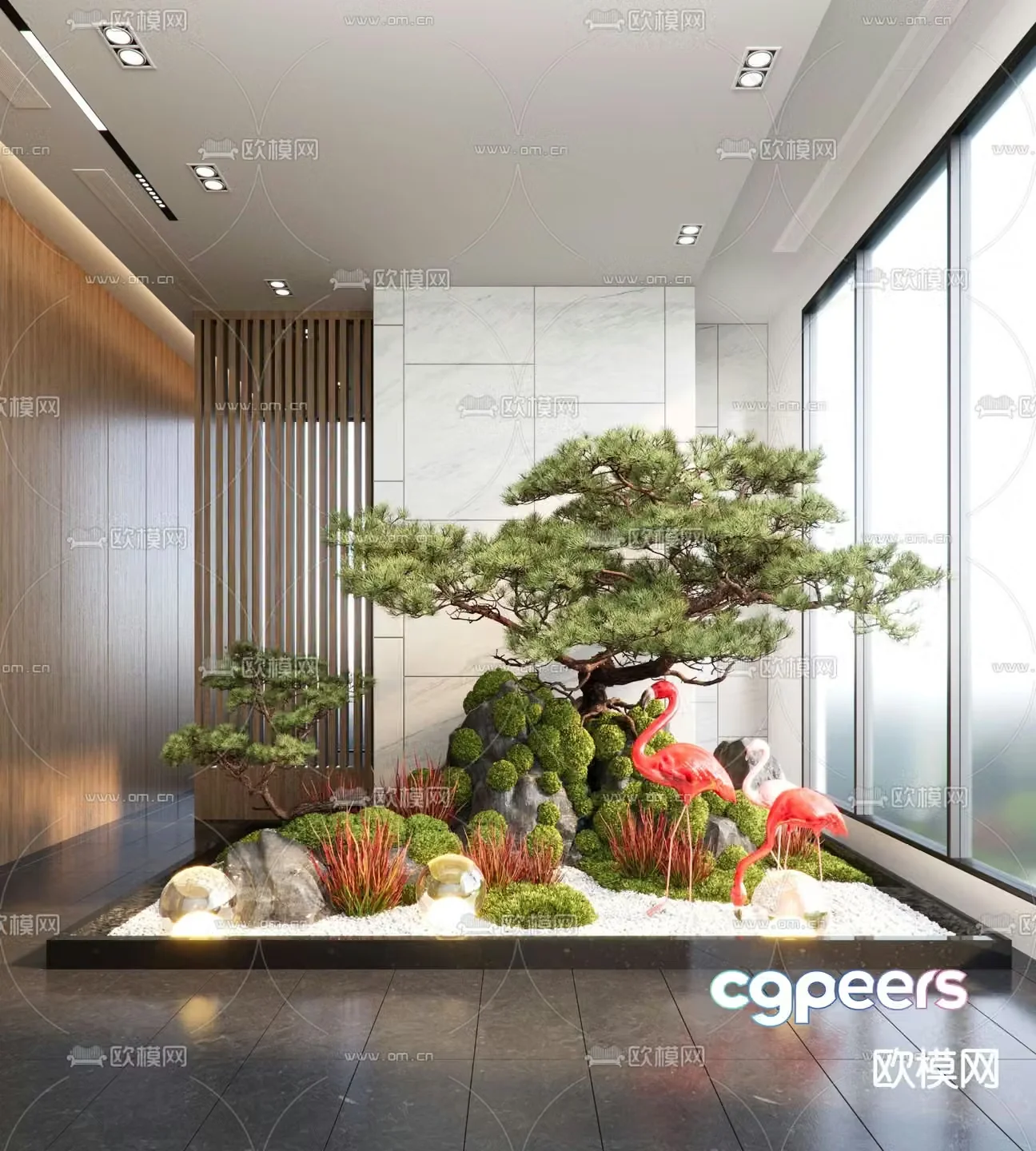 Indoor landscape plant pile red-crowned crane sketch 3d model