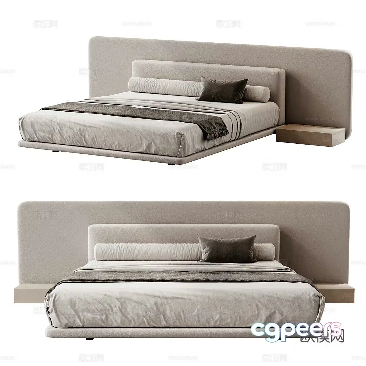 Modern Italian minimalist fabric double bed 3D model