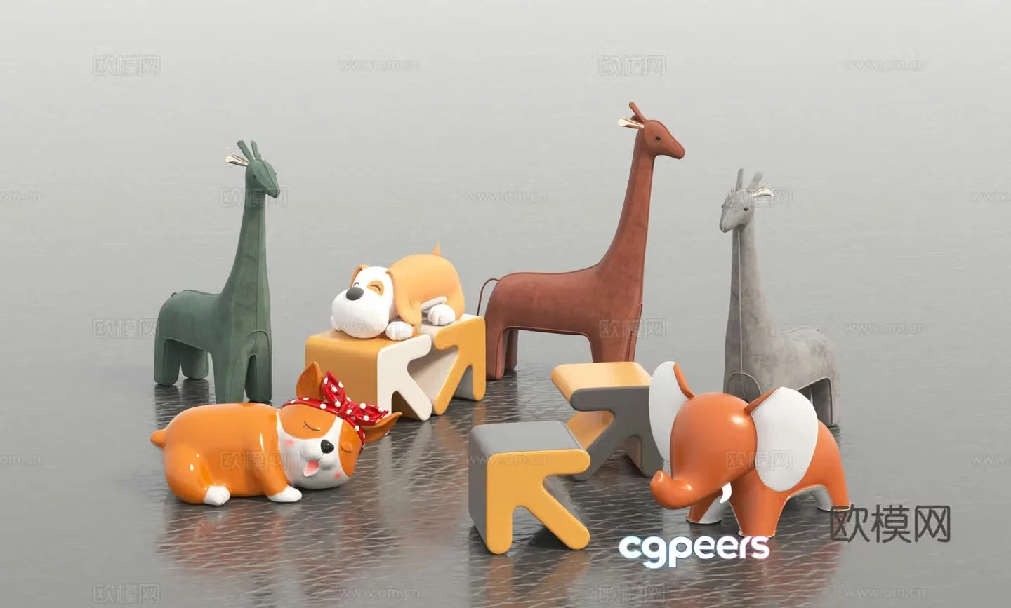 Toy decoration combination cartoon animal stool animal sofa children’s play area ornaments 3D model