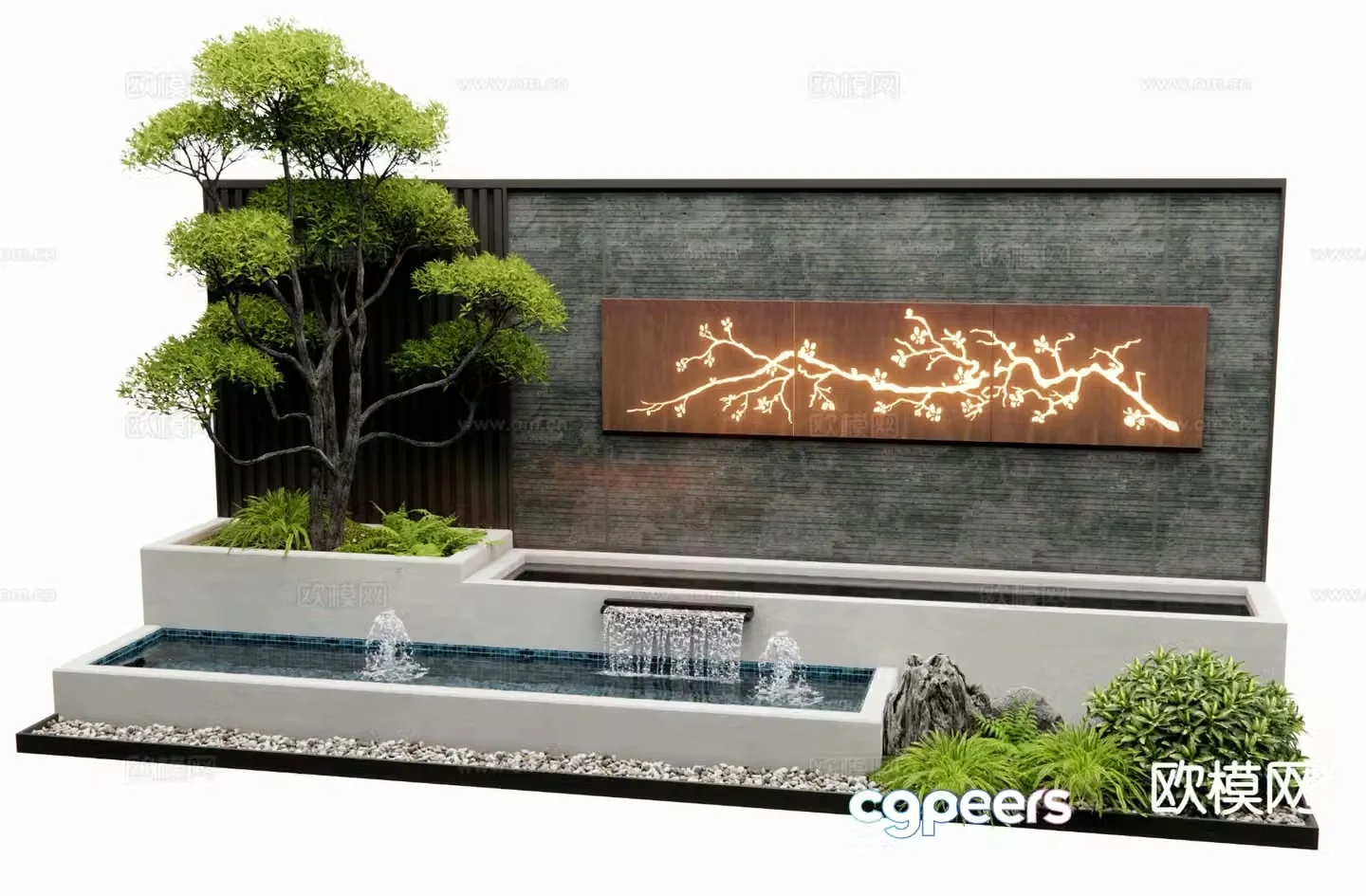 Courtyard landscape wall flowing water landscape wall 3D model